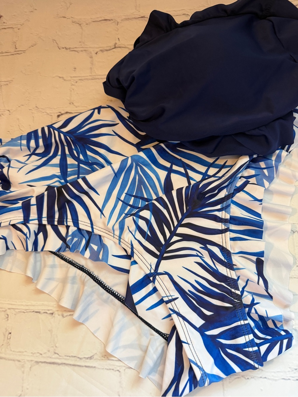 ✨ Navy White Ruffle Bikini Set Size XL 2 Piece Swimsuit NWOT